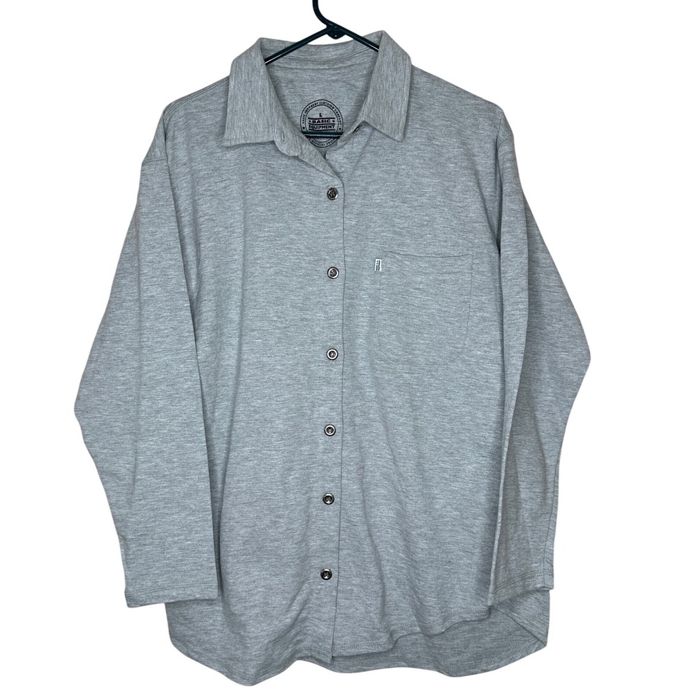 Basic Equipment Y2K Long Sleeve Button Down Shirt Heather Gray Cotton Blend L